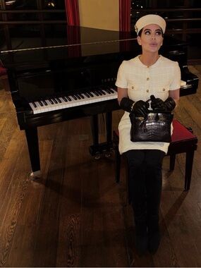 Zara Cream Tweed Mini Dress with Gold Buttons